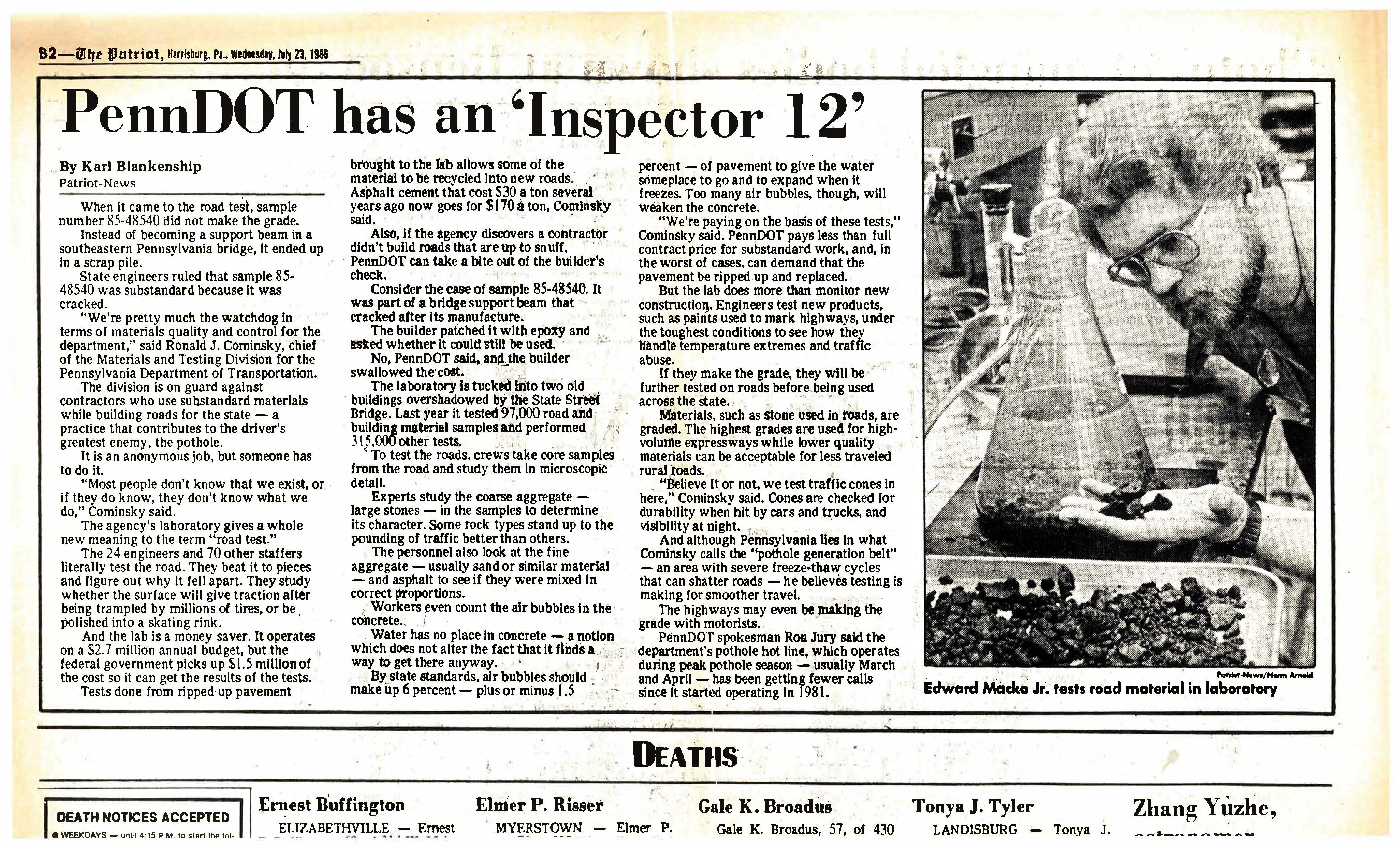 scan of old article about PennDOT