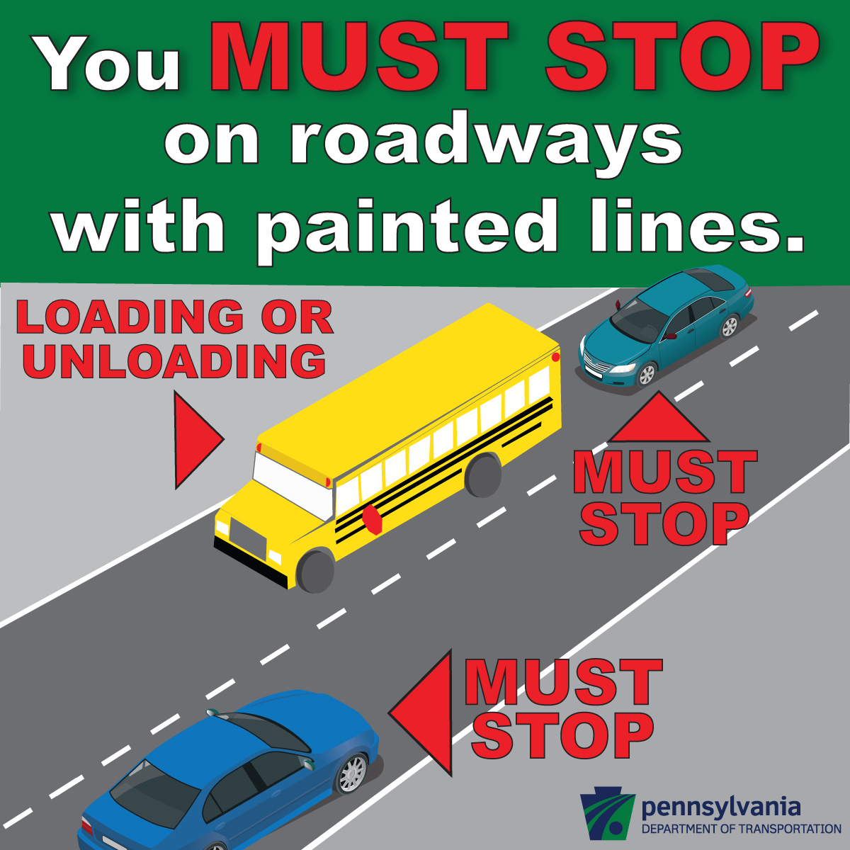 school bus safety stop with painted lines