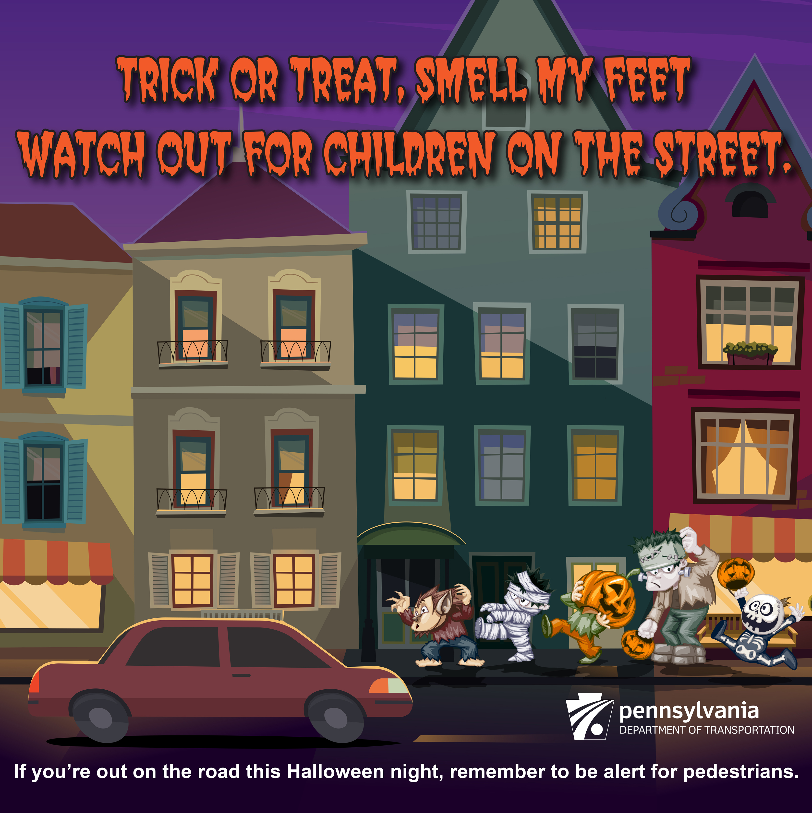 graphic trick or treat smell my feet watch out for children on the street