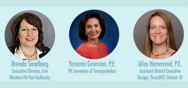Headshots of Brenda Sandberg, Yassmin Gramian and Alice Hammond, advertising the Moving Forward with STEM panel discussion.