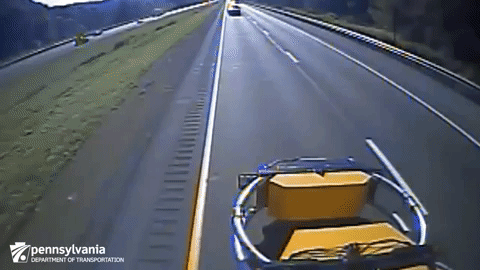 animated gif of a truck speeding and hitting the rear of an attenuator truck
