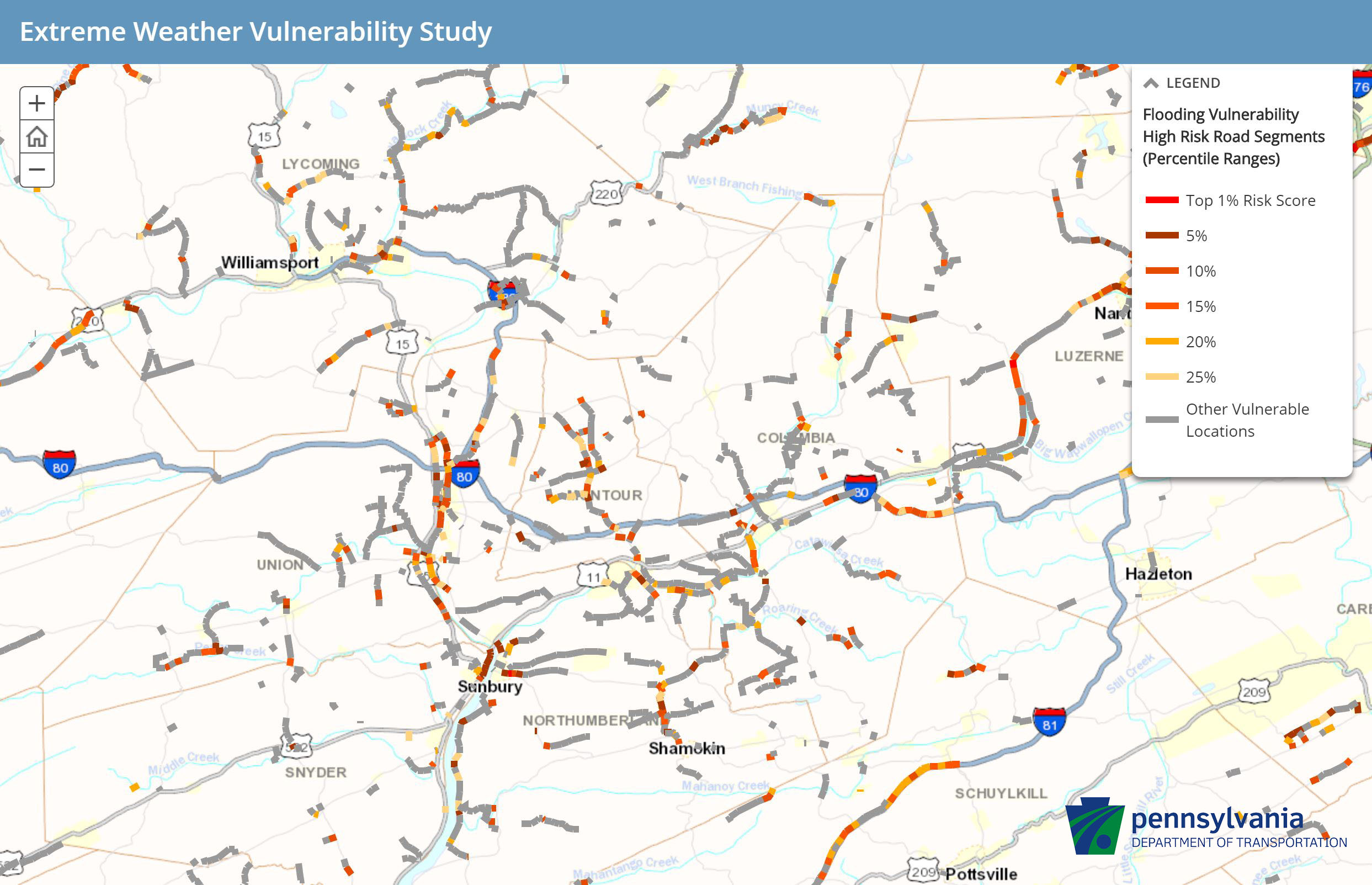 screenshot of extreme weather vulnerability map