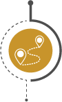 Mustard yellow bubble icon with two map location markers and a dotted line connecting them