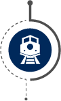 Dark blue bubble icon with a train on train tracks