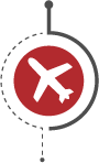 Red bubble icon with a plane