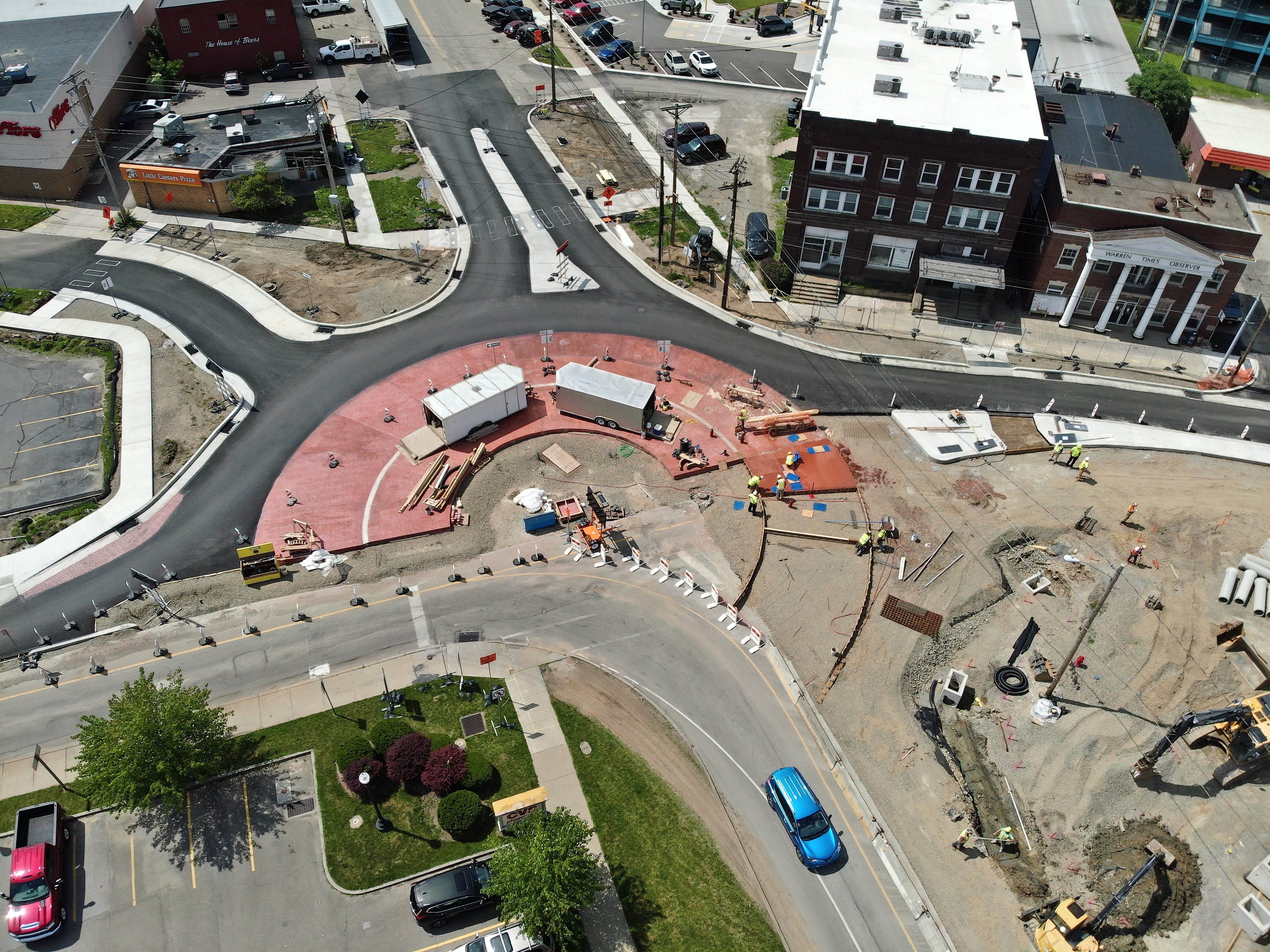 Market Street Roundabout construction in progress. 