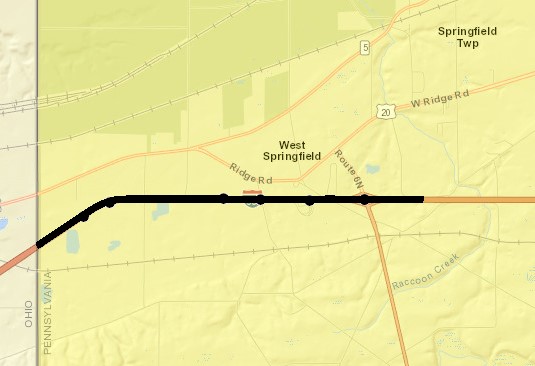 A map showing a portion of the I-90 work area.
