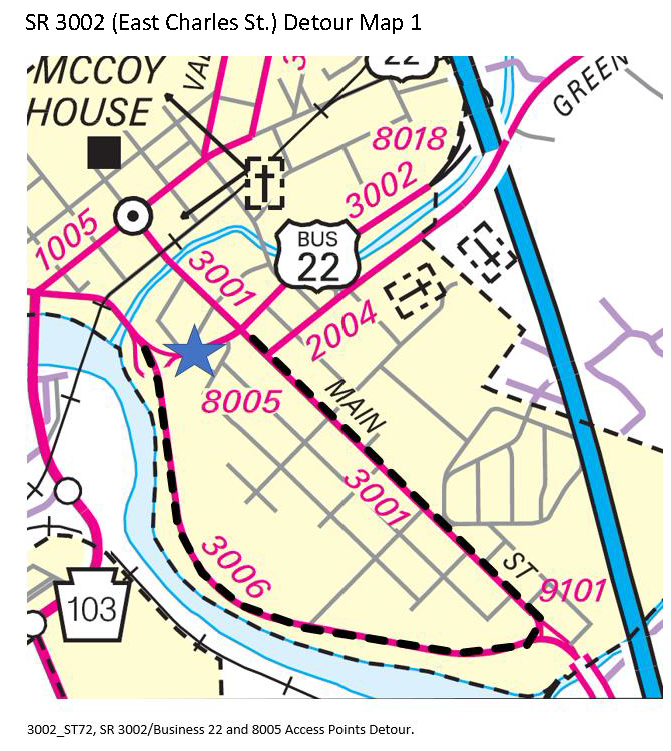 SR 3002 (E Charles St.) Detour Map 1.png