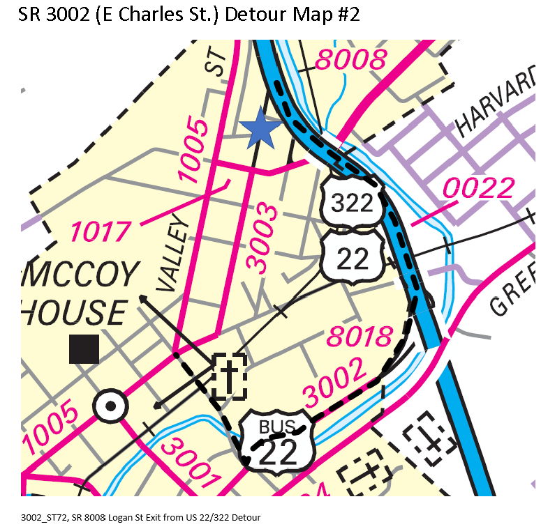 SR 3002 (E Charles St.) Detour Map 2.png