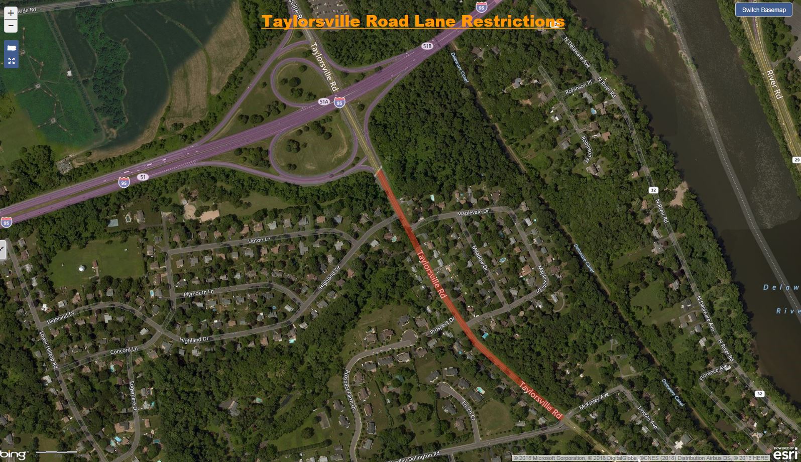 Taylorsville Road Lane Restrictions Bucks County.JPG