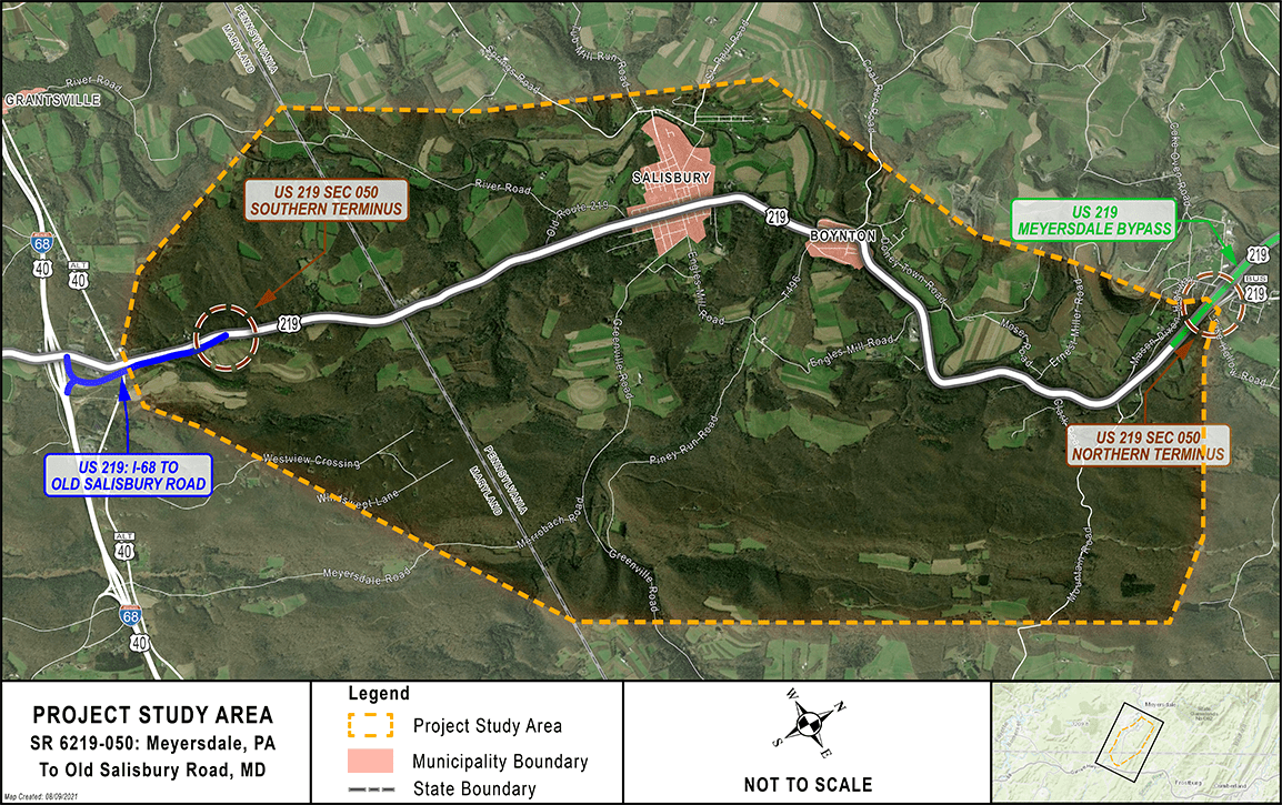 Map of the US 219 Meyersdale to Old Salisbury Road study area.
