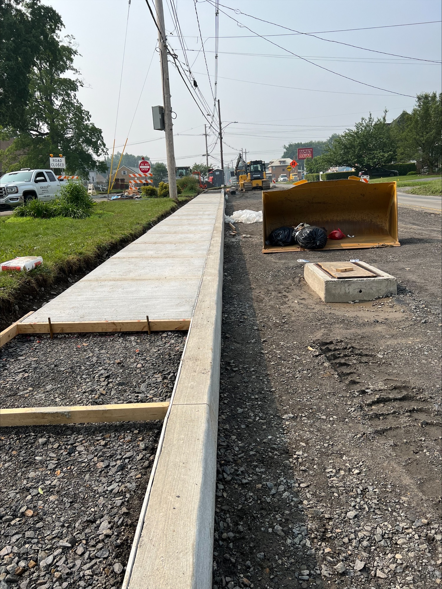 Sidewalk construction in process along PA State Route 199-010.