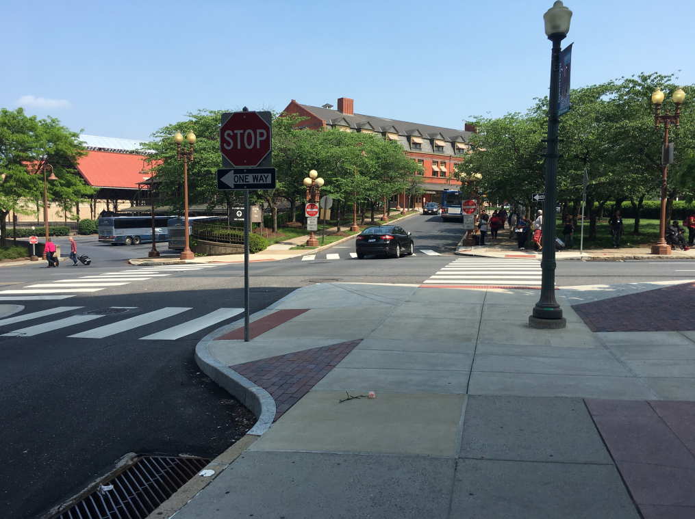 Enhanced pedestrian crosswalk in Harrisburg.